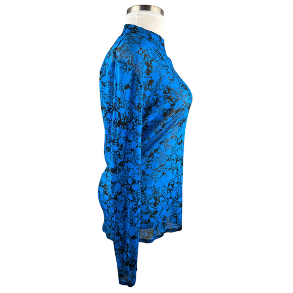 Diane von Furstenberg Remy Mesh Top Mock Neck Sheer LS Cobalt Blue No Size 14? - Picture 9 of 9